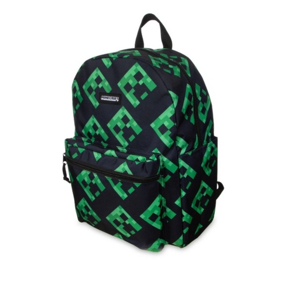 Minecraft Green Black Creeper Backpack School Travel Book Bag New